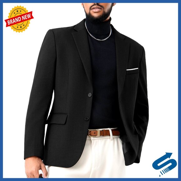Men's Two Button Blazer Sport Coat Regular Fit Polyester Spandex